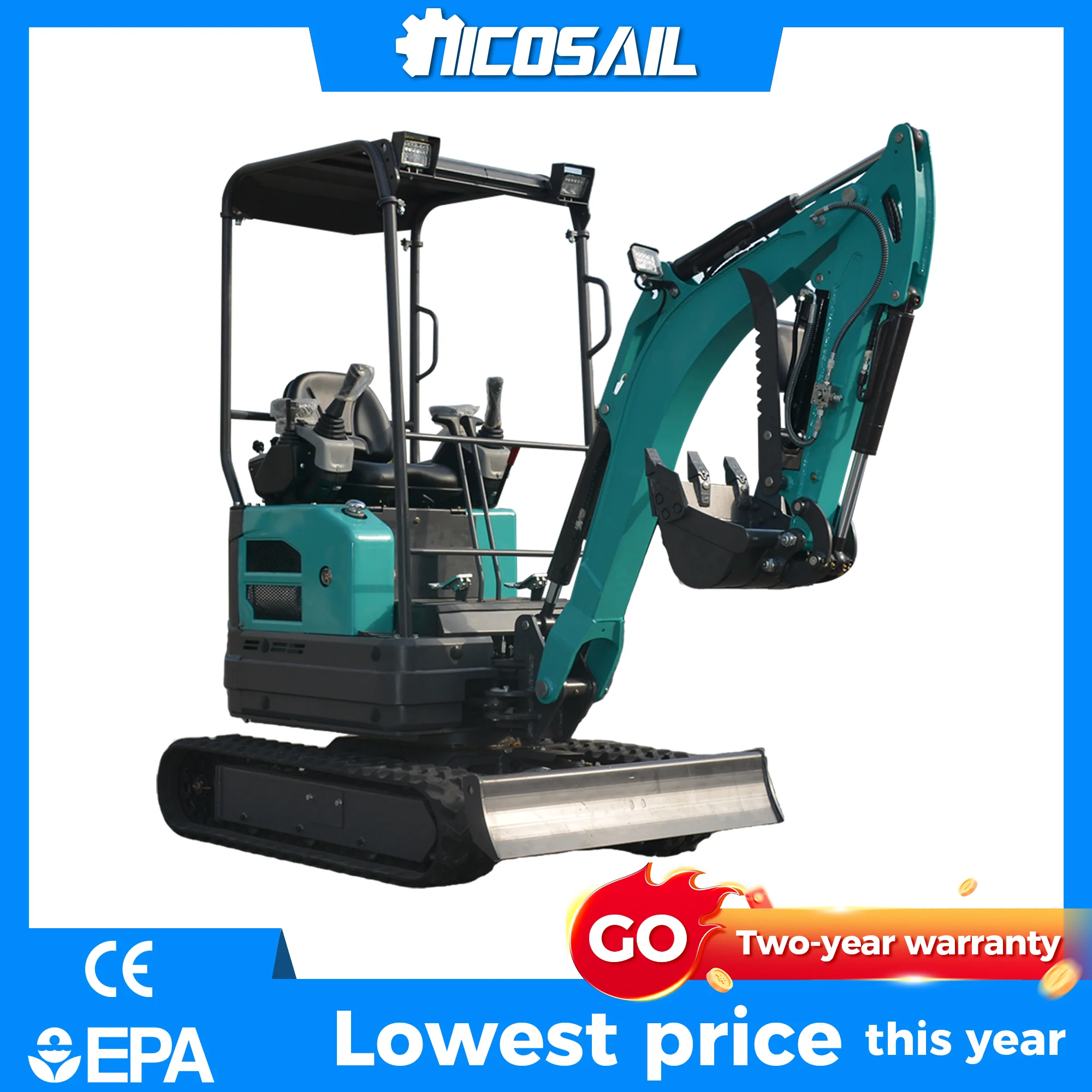 

1.8 Ton Mini Excavator Euro 5 Stage V CE Approved Compact Small Excavator with Attachments