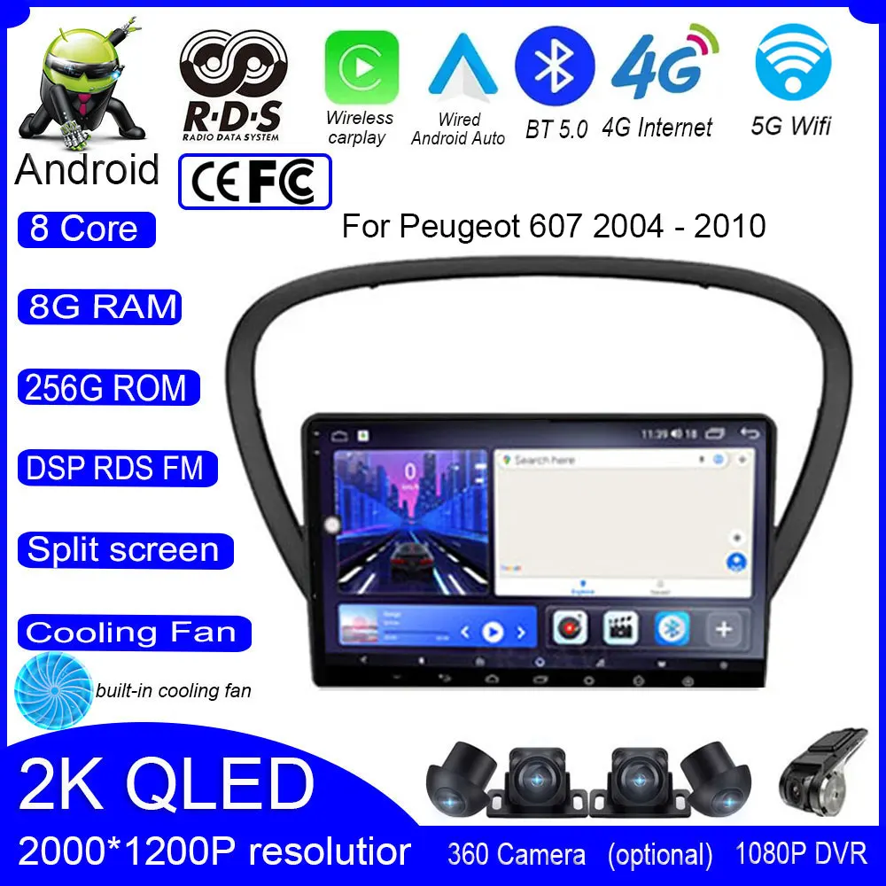 9 "Android 14 para Peugeot 607 2004 - 2010 DSP Android Auto Radio Video reproductor Multimedia navegación GPS Mirror Link Wifi