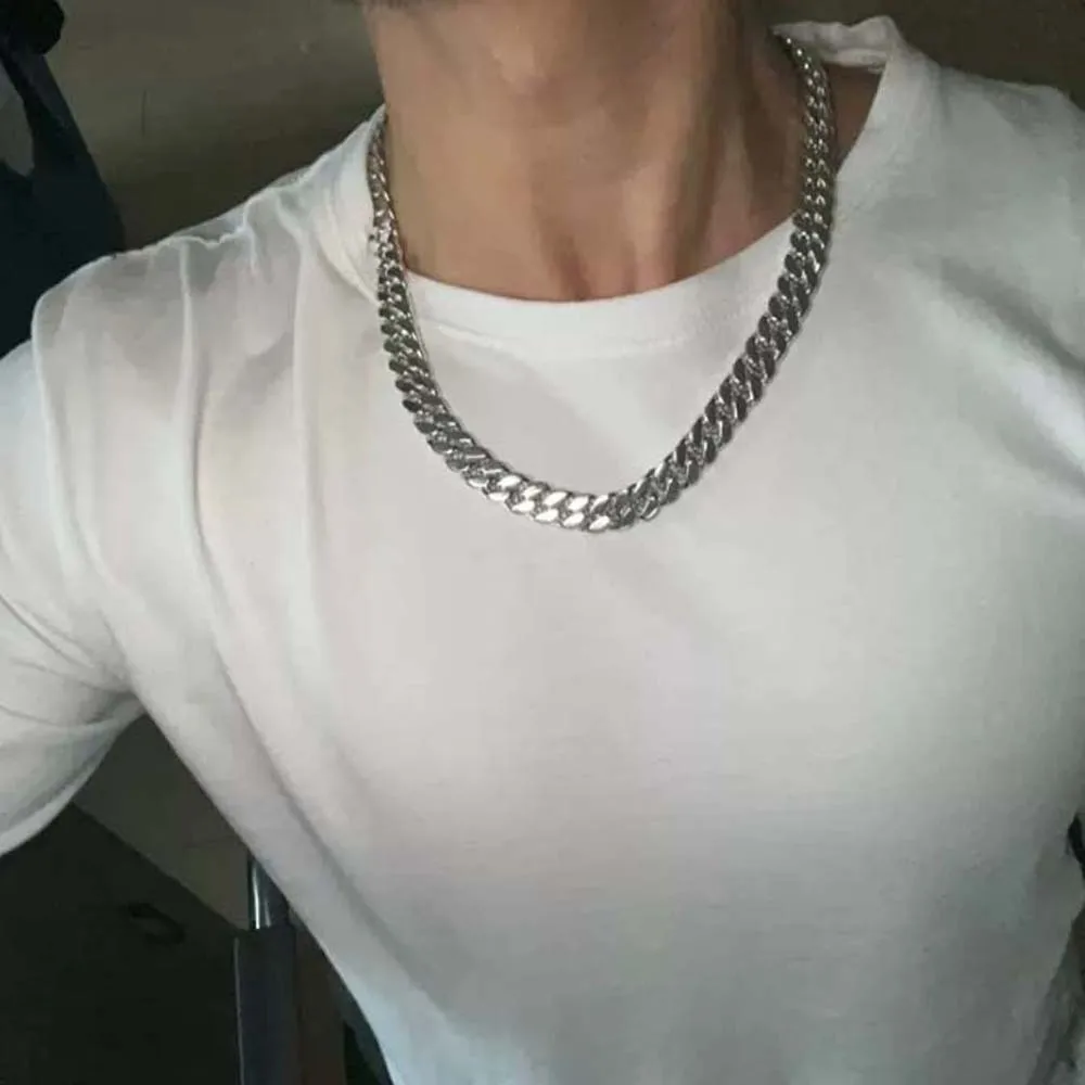 

Luxury 10MM Twists Necklace Metal Long Silver-plated Neck Chain Waterproof Square Buckle Exaggerated Men Necklace Birthday Gifts