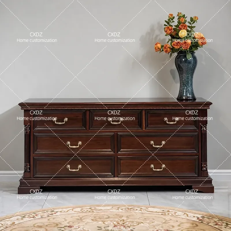 Retro Solid Wood Chest of Drawers Multi Layer Storage Cabinet for Living Room Bedroom Wall Mounted Dresser Household