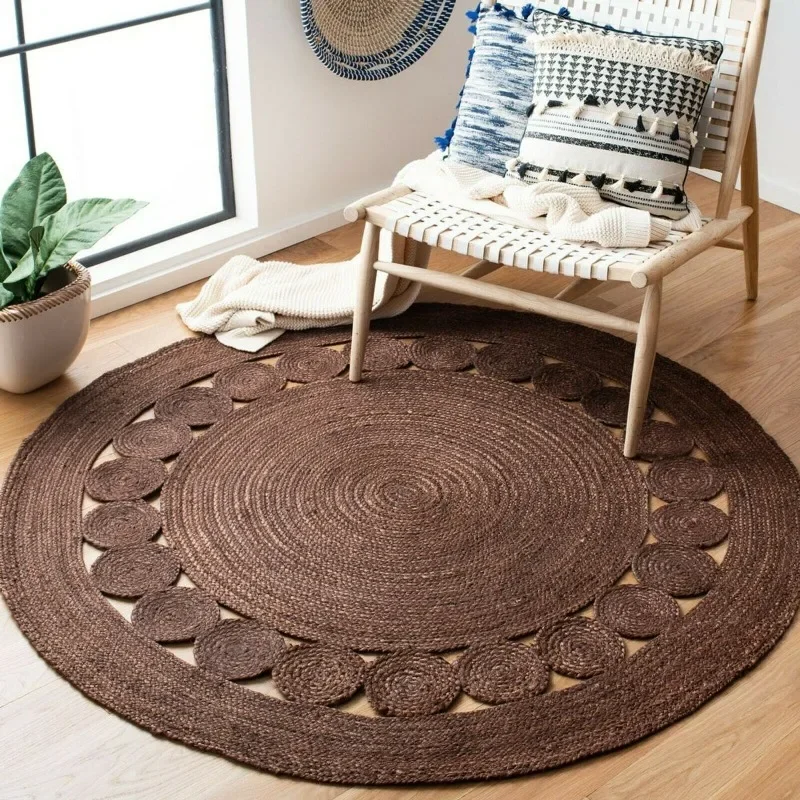 

Round Rug 100% Natural Braided Jute Handmade Rug Rustic Look Area Brown