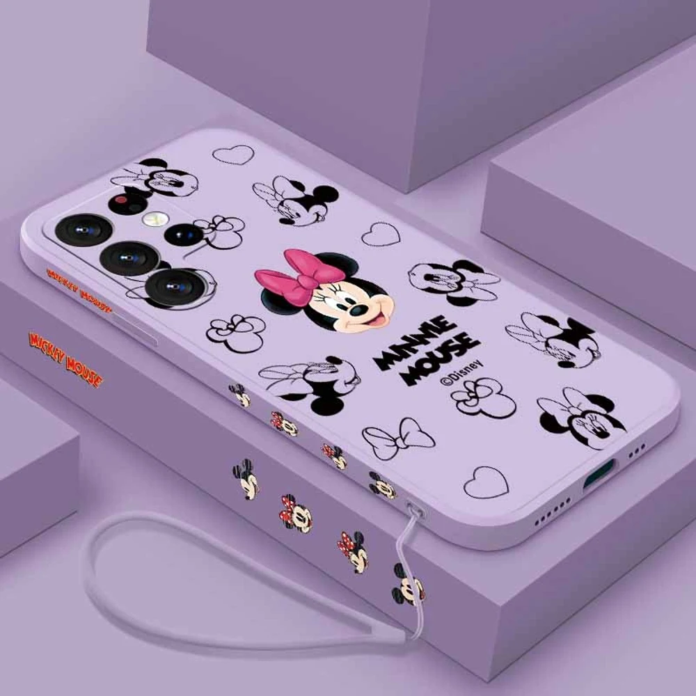 Minnie Mickey For Samsung S26 S25 Edge S24 S23 S22 S21 S20 FE Ultra Plus Lite Liquid Left Rope Phone Case view 3