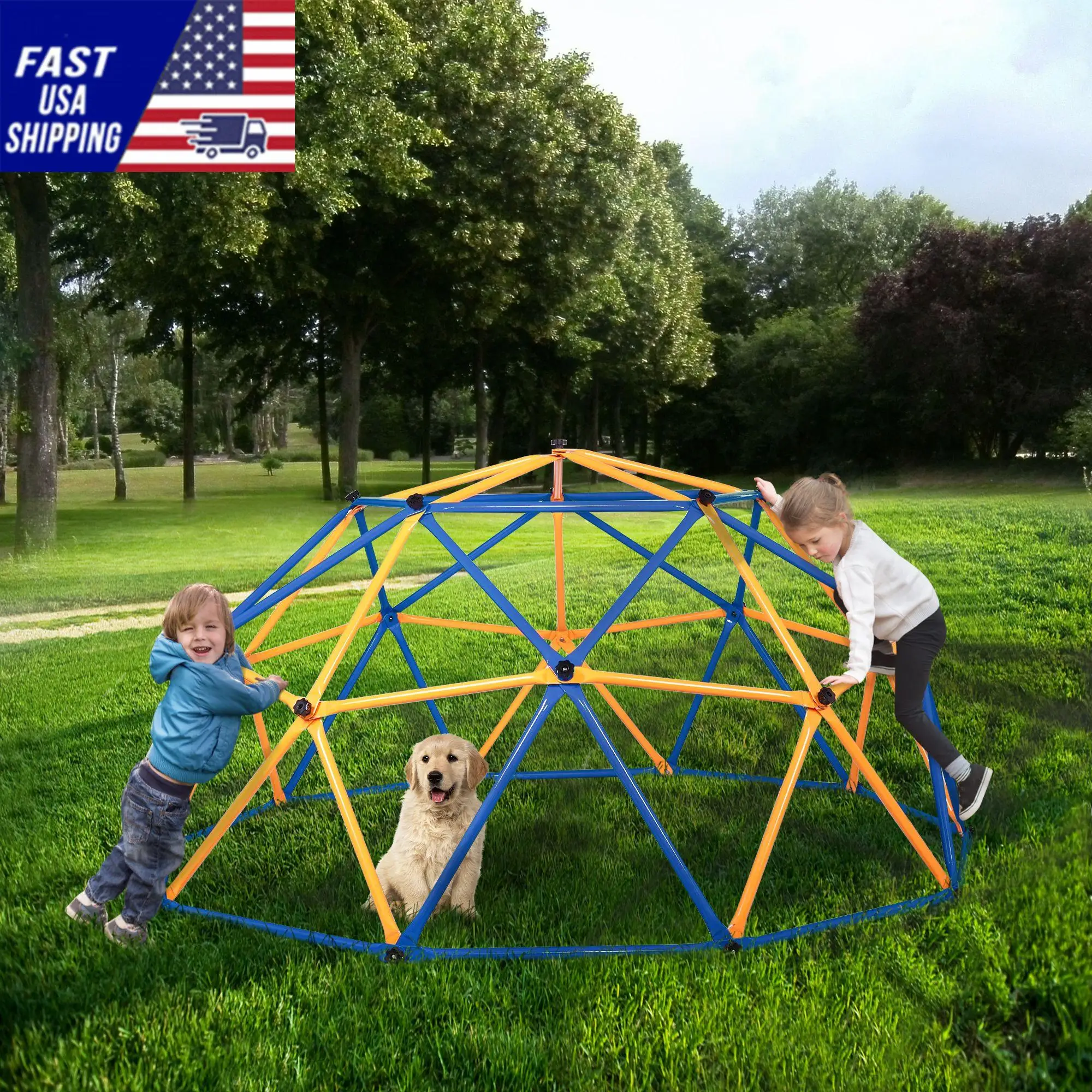 Outdoor Dome Climber, Monkey Bars Climbing Tower, Jungle Gym Playground for Kids Aged 3-10, Blue & Yellow