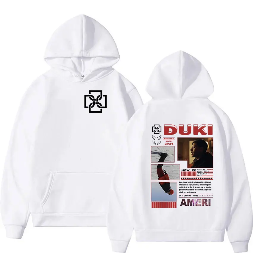 Duki Ameri Tour 2024 Print Hoodie Men's Hip Hop Album Rap Clothing Pullover Sweatshirt Unisex Retro Oversized Hoodies Streetwear