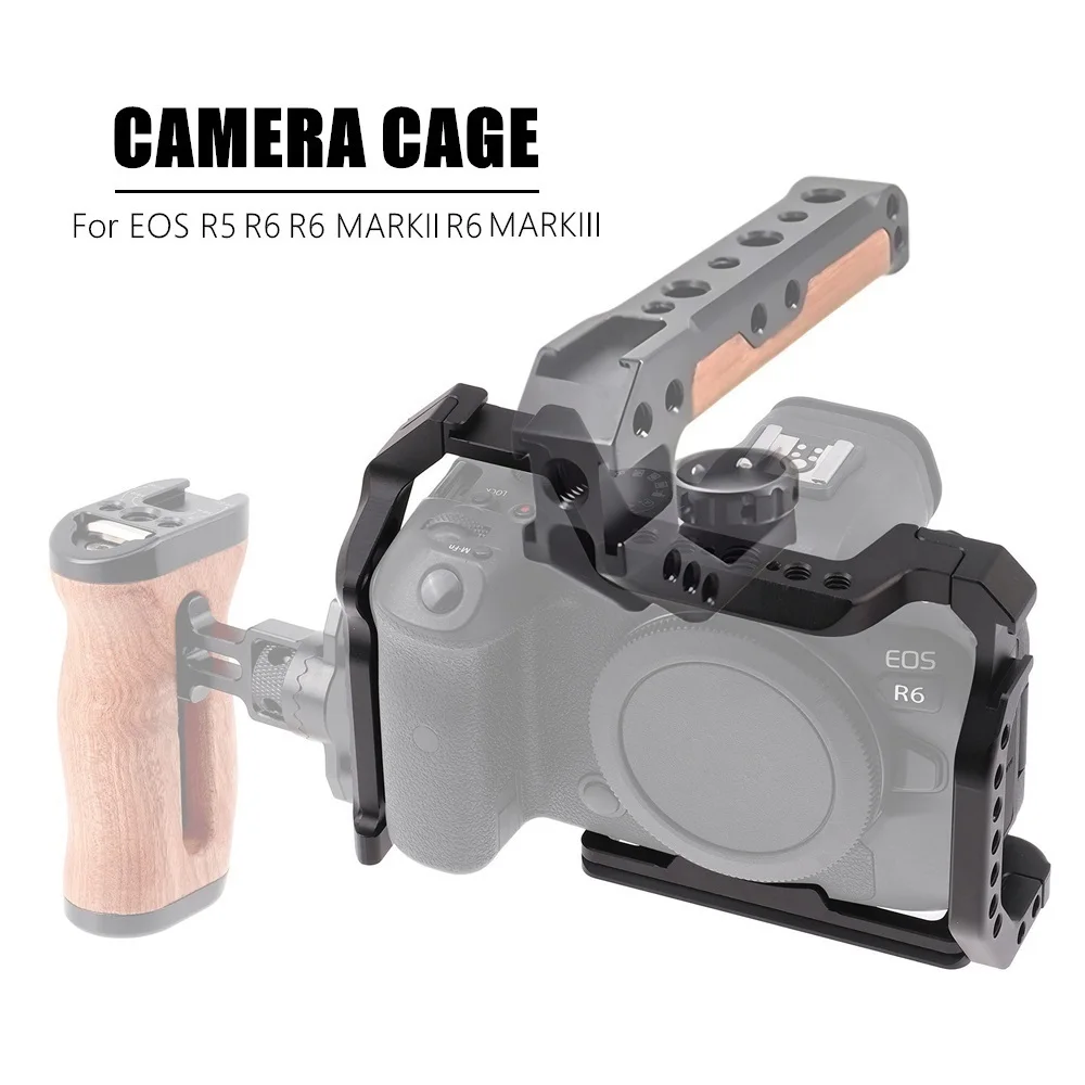 Professional Camera Cage for Canon EOS R5 R6 MARK II Camera, Aluminium Alloy Frame w NATO Rail QR Plate Cold Shoe Mount Hole