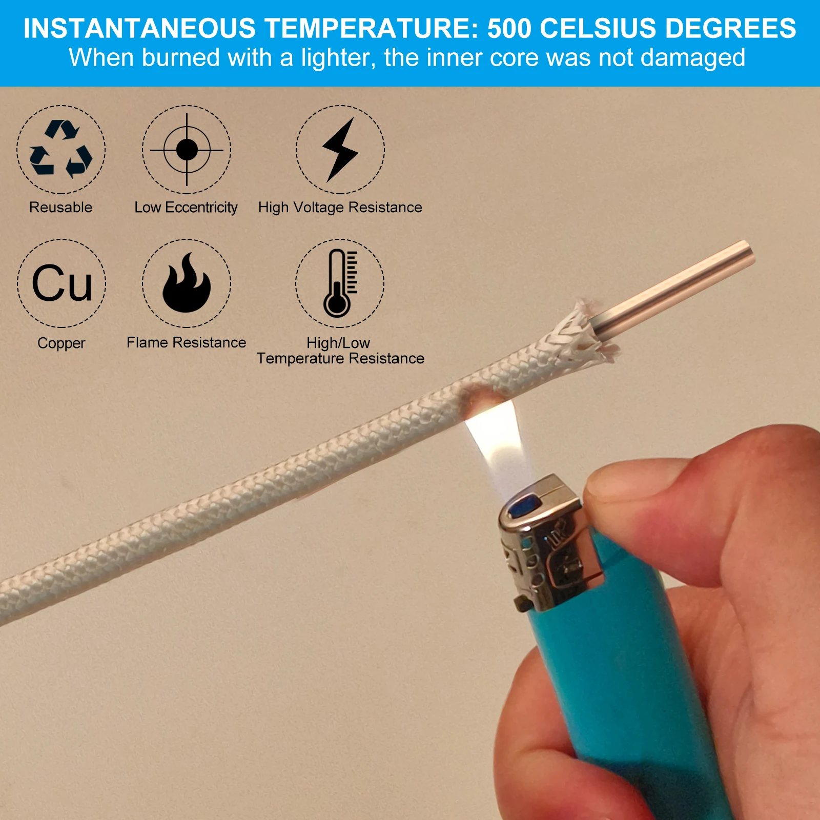 سلك درجة حرارة عالية 3-15 متر-60 ℃   إلى 500 ℃   سلك كهربائي صلب من الألياف الزجاجية من ميكا، كابل إلكتروني فردي مقاوم للحرارة