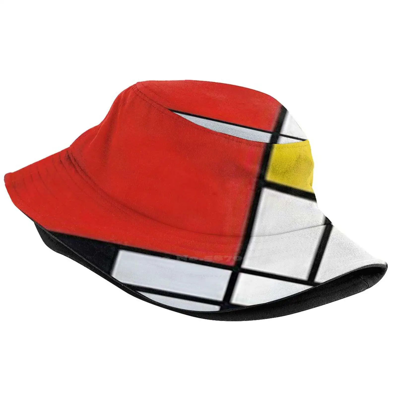 Piet Mondrian Unisex Fisherman Hats Cap Piet Mondrian Giulianah Board Color Abstract Red Blue Yellow White Square