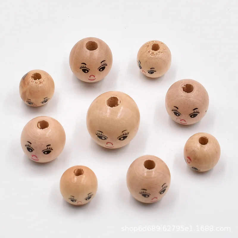 Smiley Face Scattering Beads Log Color Round Beads Specification Female Doll Wooden Beads DIY Children Beaded Doll Accessories