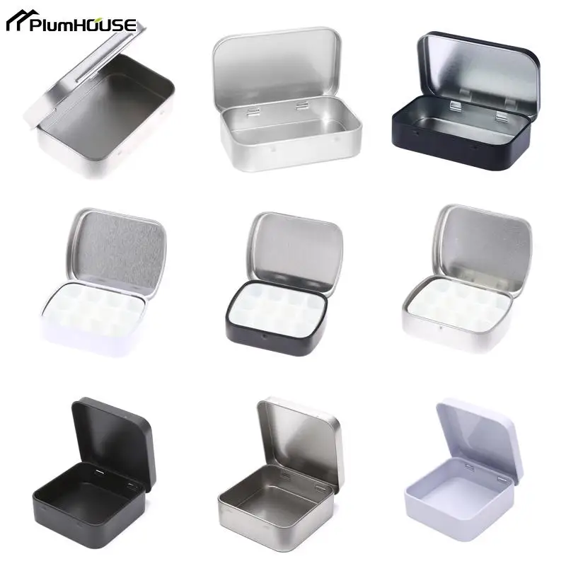 Metal Rectangular Mini Empty Tin Box Tinplate Coin Candy Pill Case Bin Jar Flip Hinged Container Small Organizer Storage Box