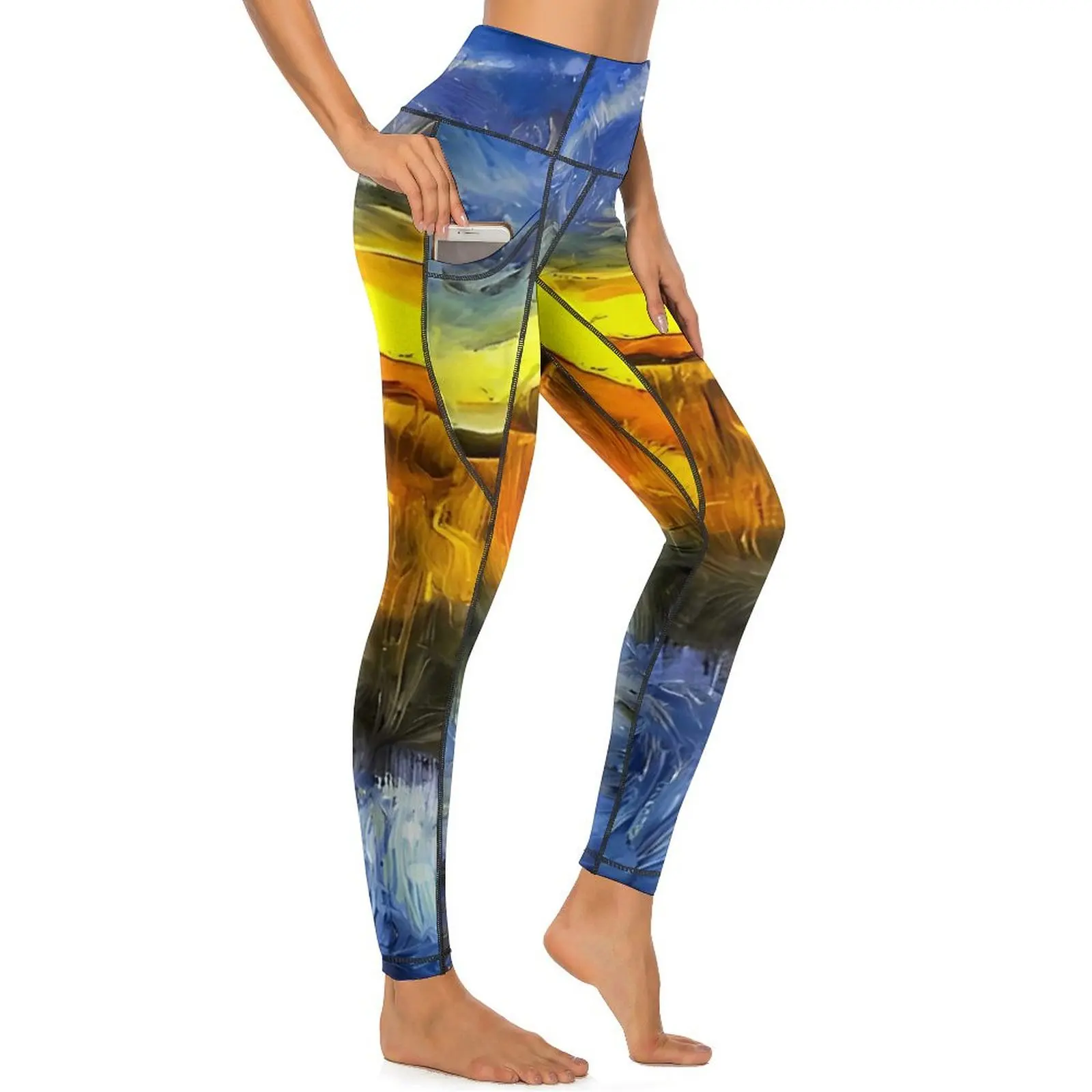 نهر غروب الشمس فان جوخ اليوغا السراويل مثير تصميم طماق رفع تشغيل Leggins الإناث مضحك بسط الجوارب الرياضية