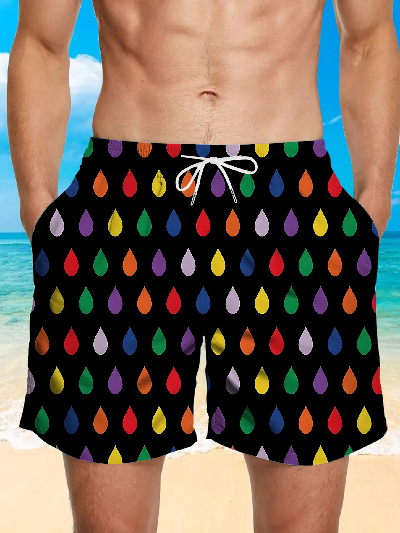 

Streetwear Full Print Digital Shorts Male Elastic Waist Quick Dry Polyester Trunks