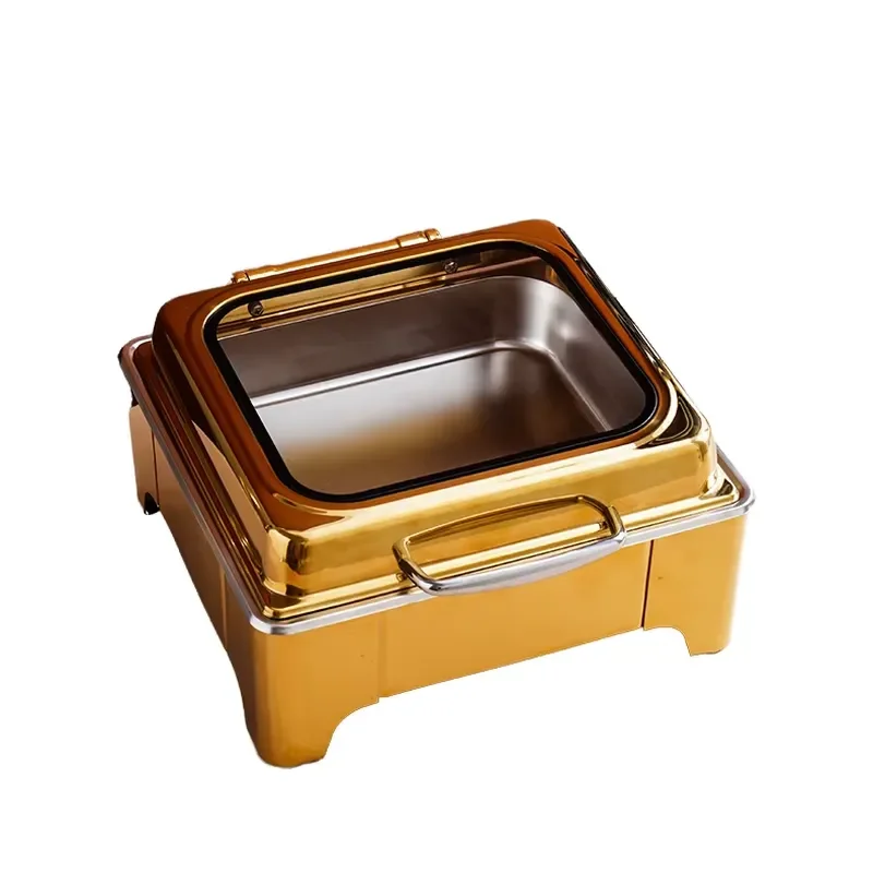 for  Gold 6L Stainless Steel Food Warmer Hot Pot Banquet Dish Heater Hotel Cafeteria Serving Cooler