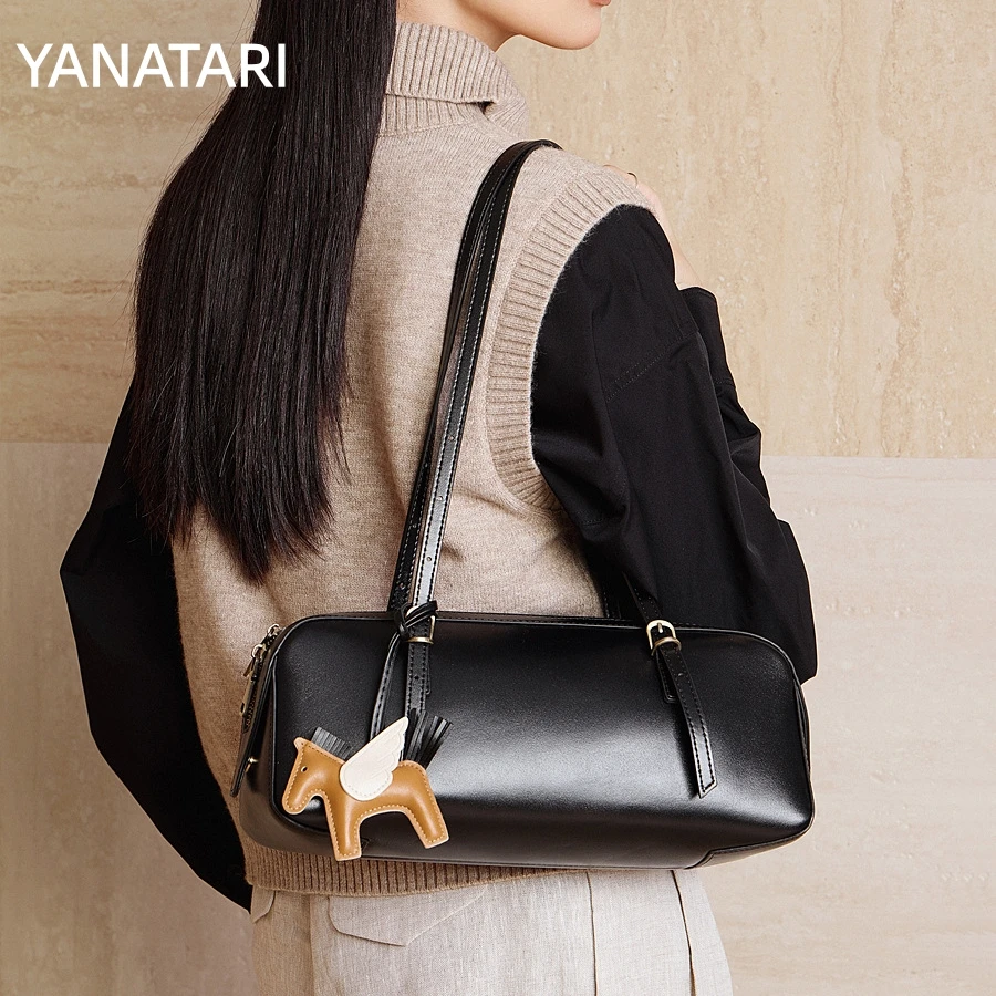YANATARI Genuine Leather Bag Woman 2026 Korean Luxury Bag Vintage Long Shoulder Bag Handbags Ladies Underarm Bag Shopping Bag