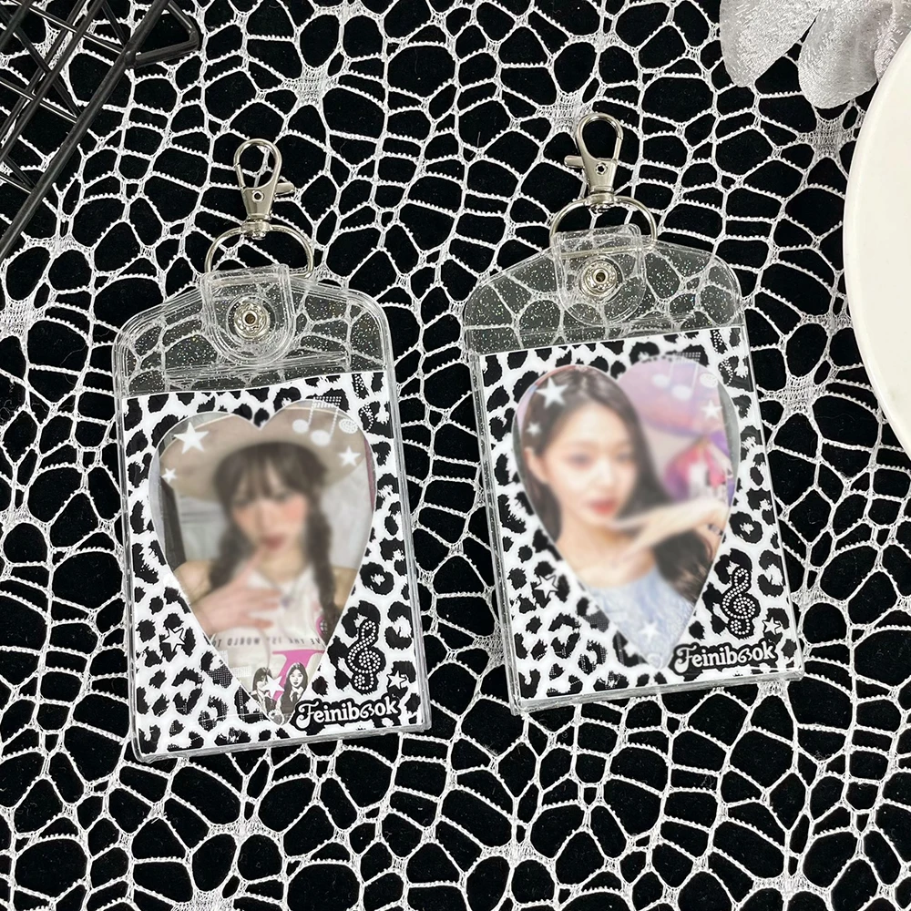 Fine Flash Retro Leopard Print Double-Sided Card Holder, Star Chasing Small Card Storage, Campus Meal Card Display Pendant