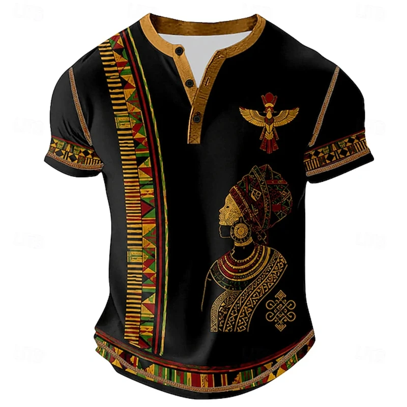 New Summer Outdoor Casual Men's T-Shirt Everyday Street-Style Men's Short-Sleeve Top Lion Print Men's Button-Down T-Shirt