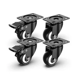 4Pcs 1.5in Heavy Duty Swivel Caster Wheels with Safety Dual Locking and Polyurethane Foam No Noise Wheels, Load Bearing 440 Lbs