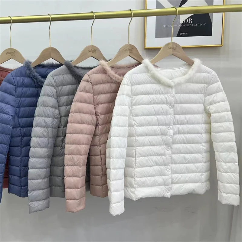 

Women Mink Collar Down Coat 2023 Autumn Winter Ultra Light Thin White Duck Down Jacket Ladies Warm Puffer Parkas Short Outwears