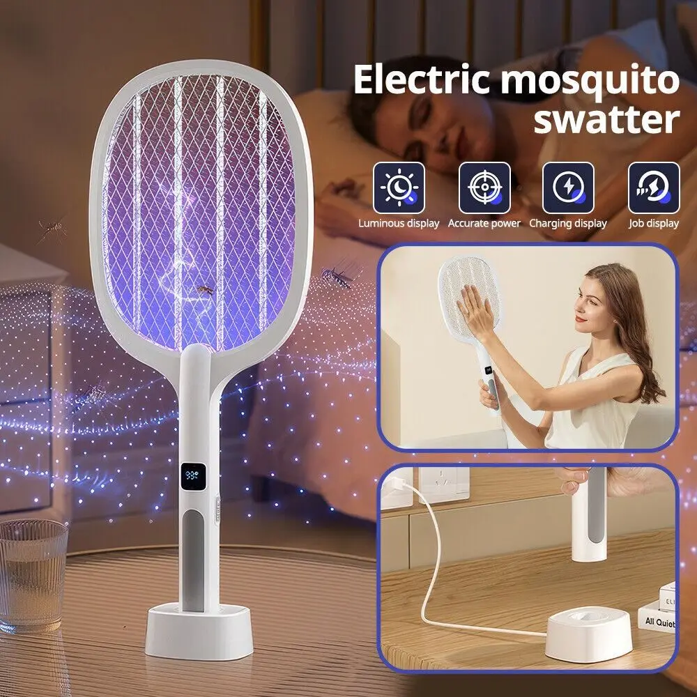 

White Electric Fly Insect Racket Plastic Mosquito Wasp Electronic Mosquito Racket Portable Zapper Killer Outdoor Indoor