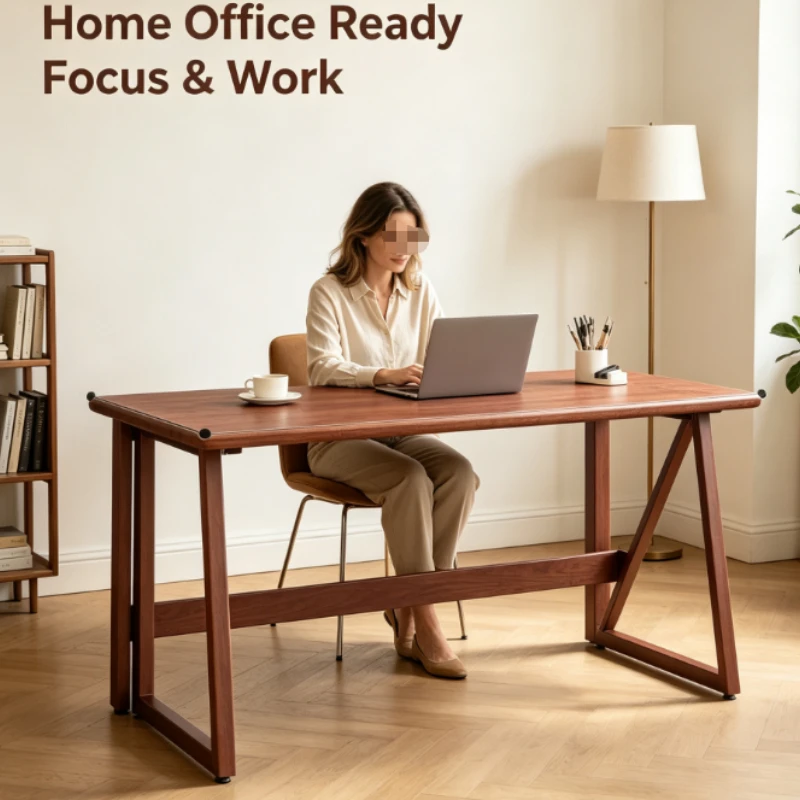 Rectangular Folding Computer Desk With Angled Legs And Walnut Finish For Home Office Study Room Modern Space Saving Workstation
