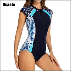 Splice One Piece Swimsuits Sport Swimwear Rashguard Women Surf Bathing Suits Women Short Sleeve (UPF 50+)