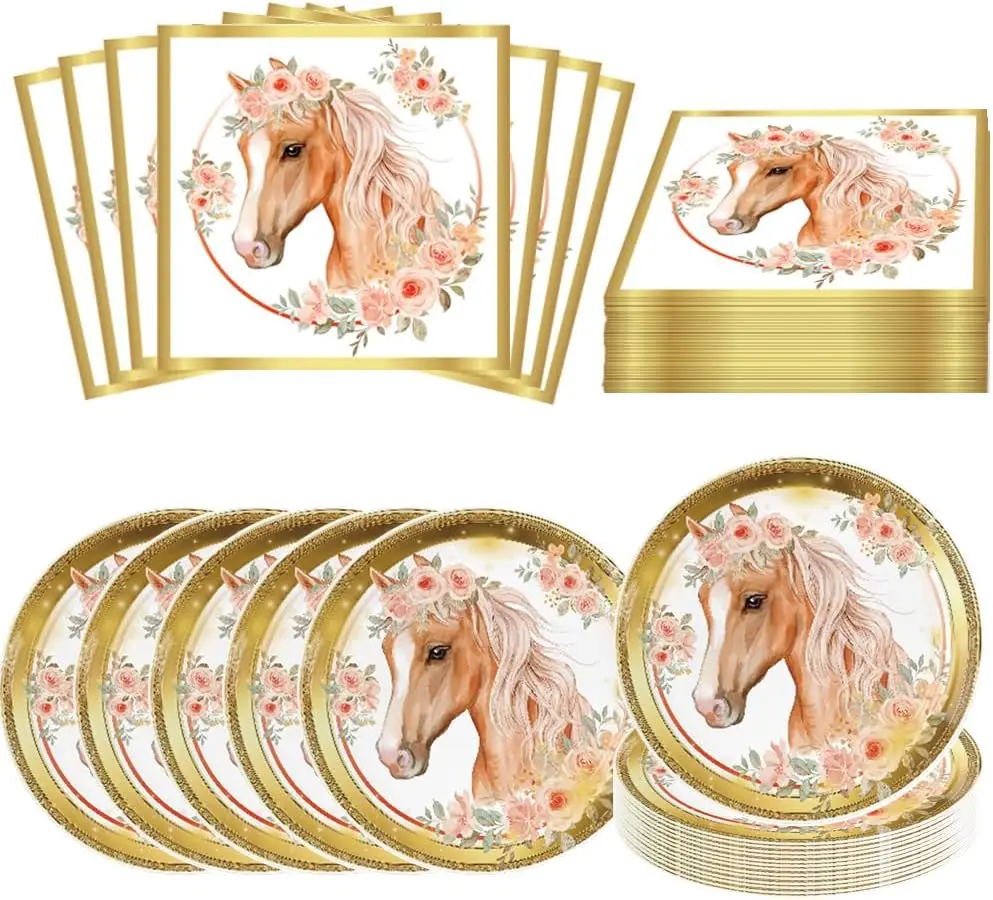 20/10 Pepole Animal Farm Horse Birthday Party Decoration Tableware Set Plate Napkin Cowgirl Horse Tablecloth Kids Party Supplies