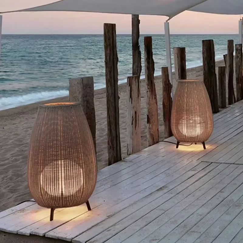 Modern Style Hotel Courtyard Restaurant Decoration Floor Lamp LED Waterproof IP54 Rattan Outdoor Garden Lamp