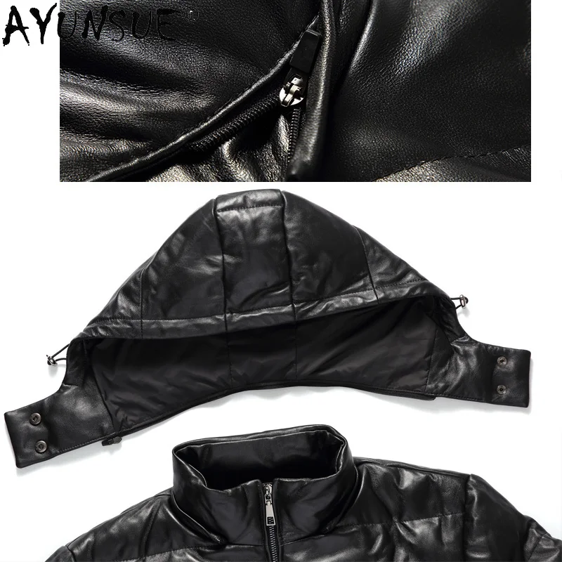 AYUNSUE Men Clothing Men\'s Winter Down Jacket Real Sheepskin Leather Jackets Hooded Thick Coat 2020 Mens Clothing Jaqueta LXR376