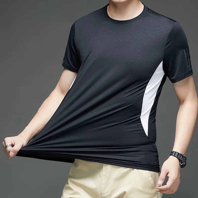 

Men Sports Short-sleeved T-shirt Summer Running Thin Section Breathable Fitness Quick-drying Clothes Men's Casual Ice Silk Top