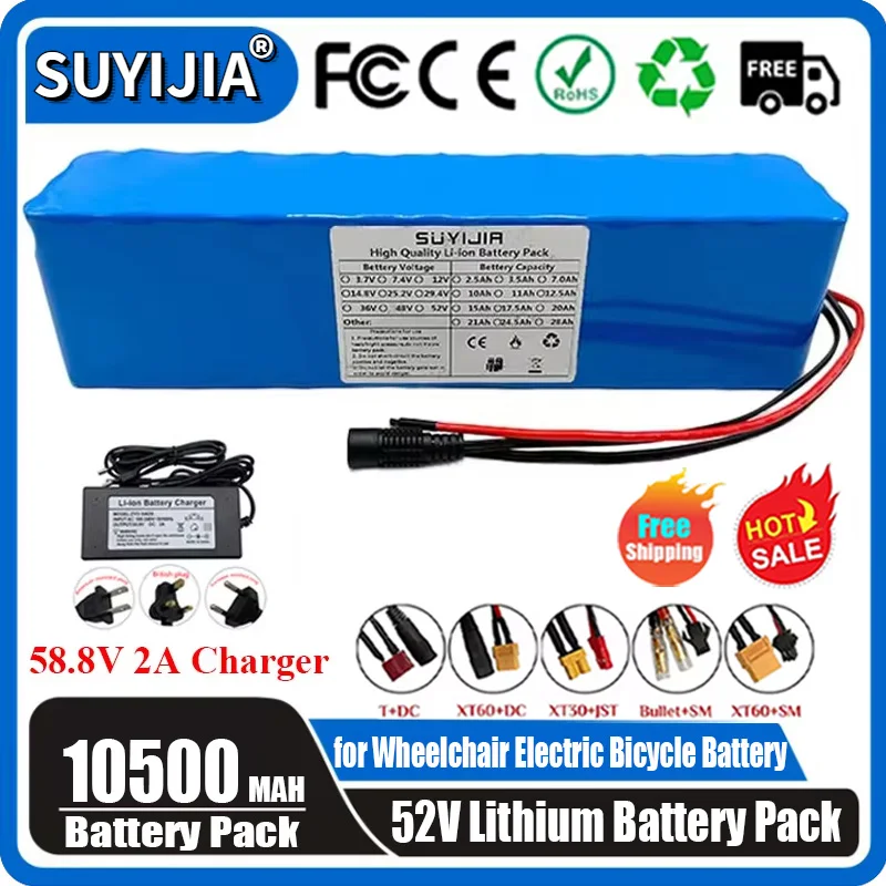 

New 18650 14S3P 52V 10500mAh 1000W Lithium Ion Battery for Balance Car Electric Bicycle Electric Scooters Tricycle + Charger