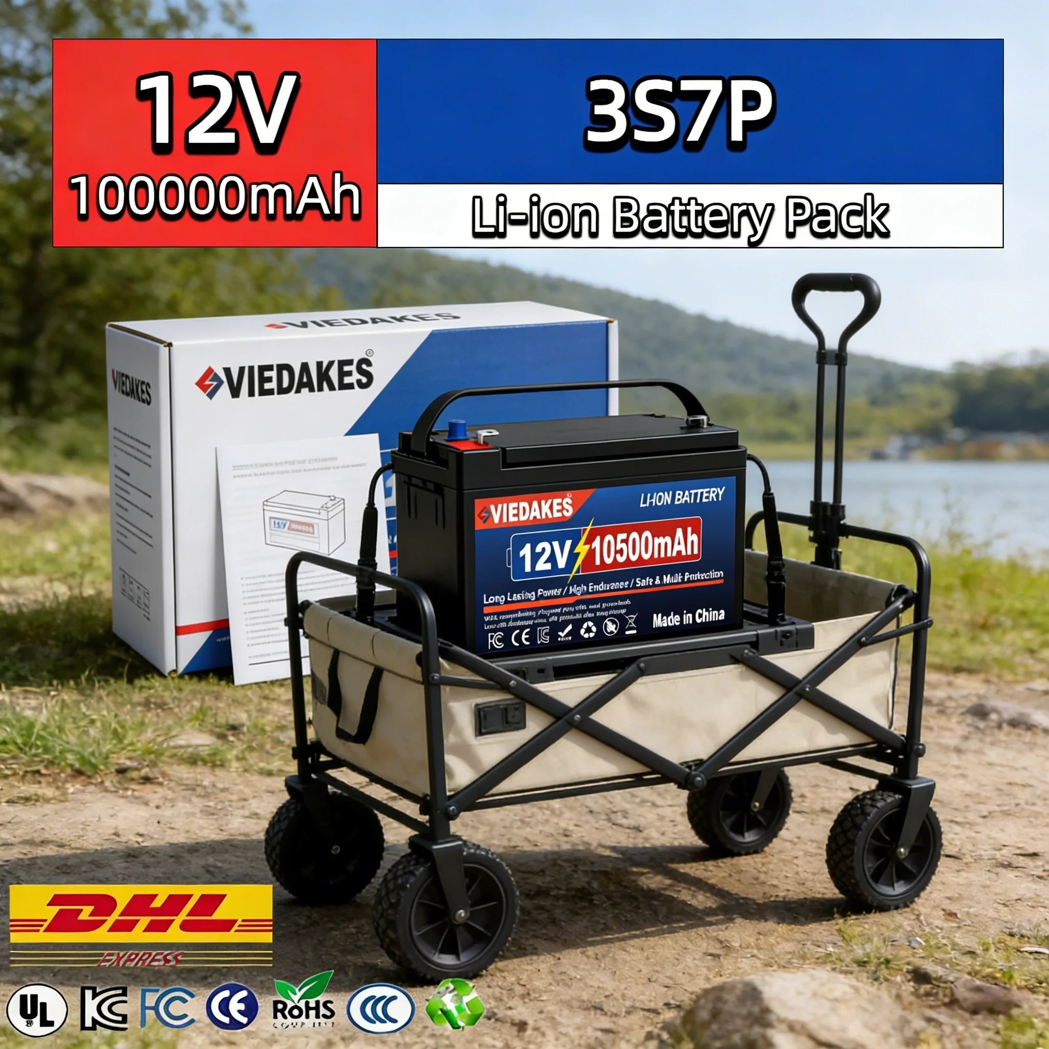

VIEDAKES Brand New 3S7P 12V 100Ah LiFePO4 18650 Battery Pack Power Bank Weatherproof for Year-Round Outdoor Solar Use