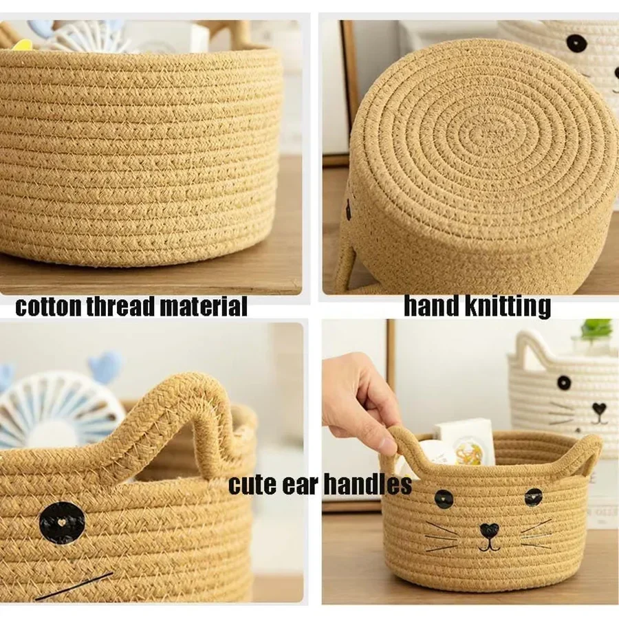 Multipurpose Woven Storage Basket Desktop Small Items Organize Deposit Case Toys Sundires Decorative Cosmetics Holder Container