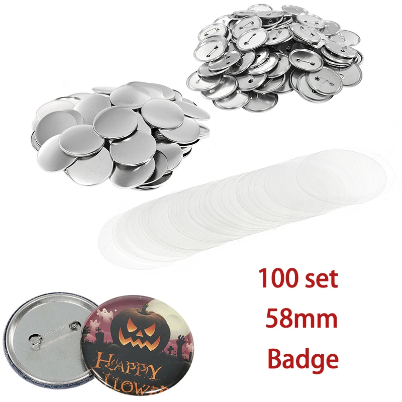 58mm 100set DIY Blank Pin Button Badge Material Whiteboard Fridge Magnets Mini Morror Making Parts Punch Press Machine Supplies