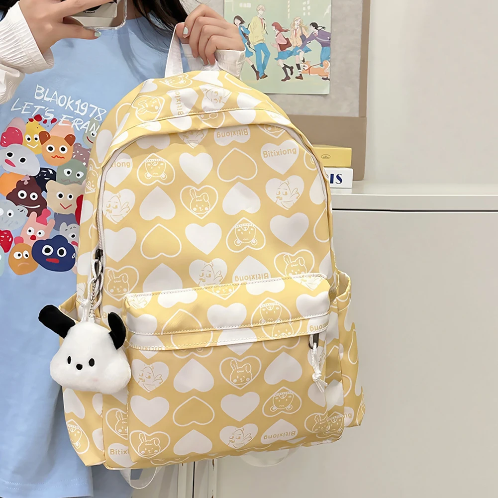 학생용 백팩 하트 패턴 숄더백 나일론 조절 가능한 스트랩 대용량 배낭
