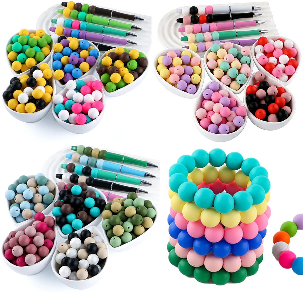 60pcs New 3 Color 9/12/15mm Silicone Round Beads Combination DIY Keychain Necklace Bracelet Etc Accessories For Jewelry Making