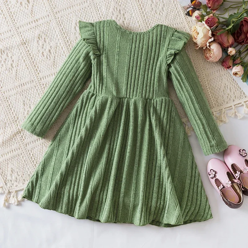 Autumn New Dress Kids Girls 3-8 Years Red Ruffled Long-Sleeved Dress for Christmas Costume Girls Birthday Holiday Party Dress