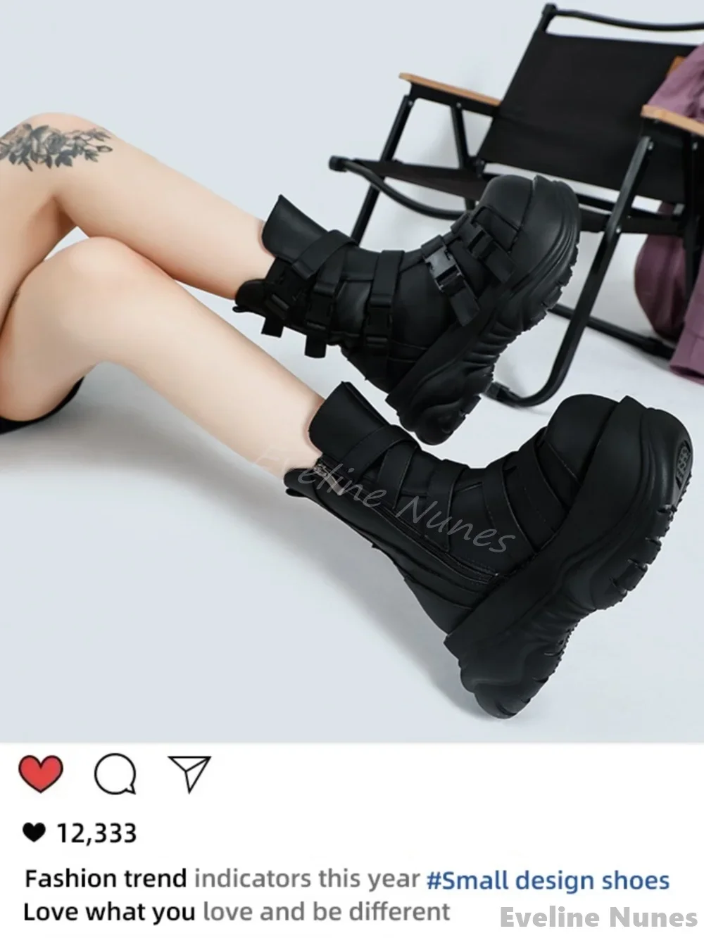 Platform Buckle Strap Motorcycle Boots Women Black Side Zipper Big Toe Mid Calf Boots 2025 New Punk Rock Style Hottie Work Boots