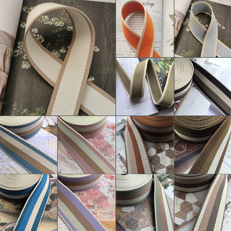 3yards Color Block Polyester Webbing Tape DIY Sewing Clothes Accessories 38mm Wide Sturdy Twisted Yarn Strap Webbing Ribbon