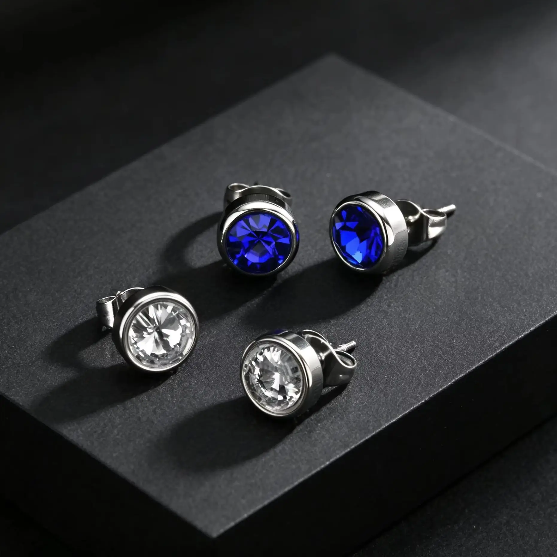 Men's Simple Black Zircon Earrings, Small Stainless Steel Piercing Stud Earrings, Waterproof High-end Fashion Jewelry Gift