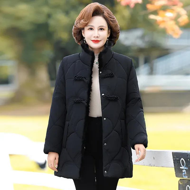 

Winter New Mid-Length Button Down Cotton-Padded Jacket Women's Overcoat Fashion Warm Cotton Jacket Loose Plus Velvet Thick Parka