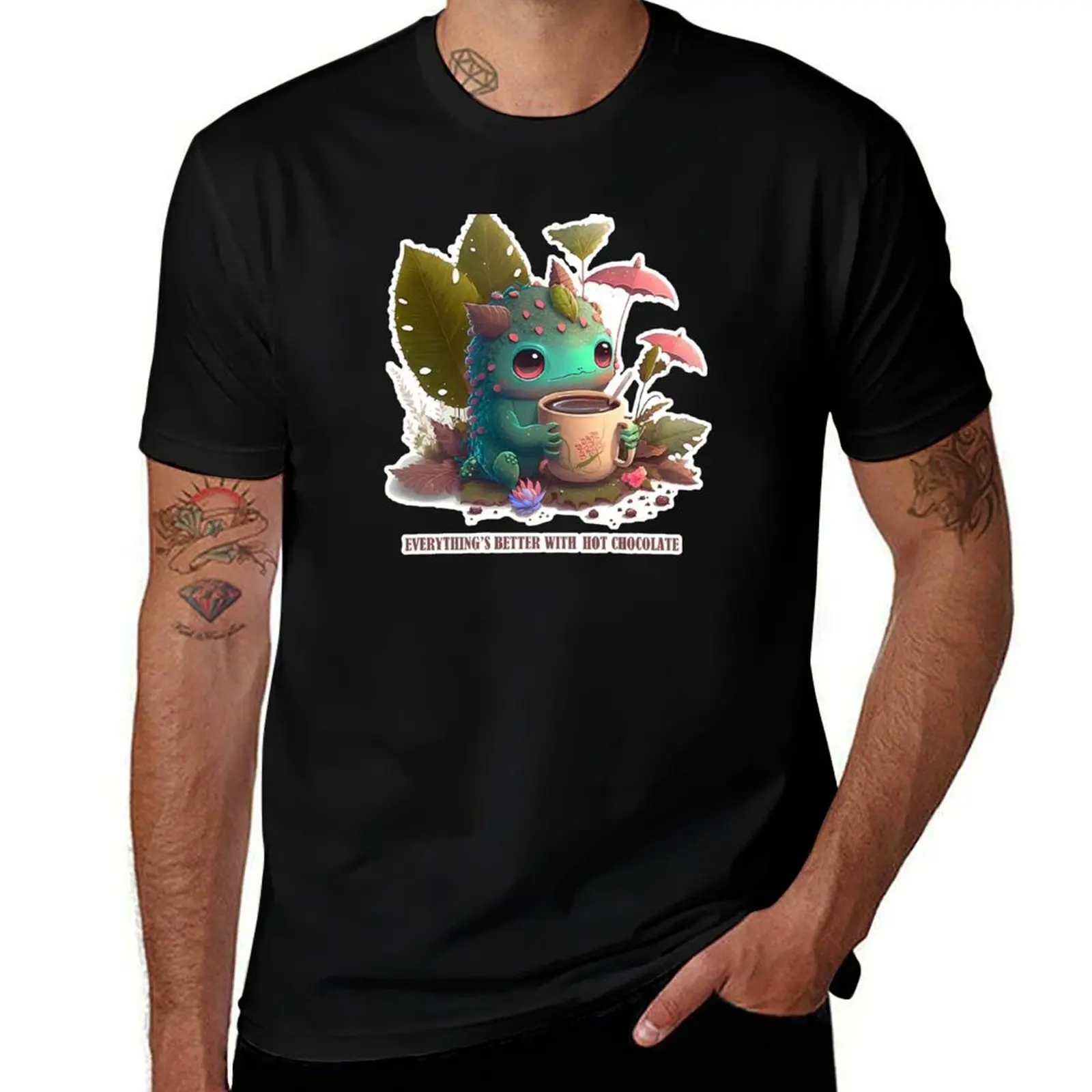 Cute Creature with Hot Chocolate #1 T-Shirt Soft Anti-Shrink Cotton Tee