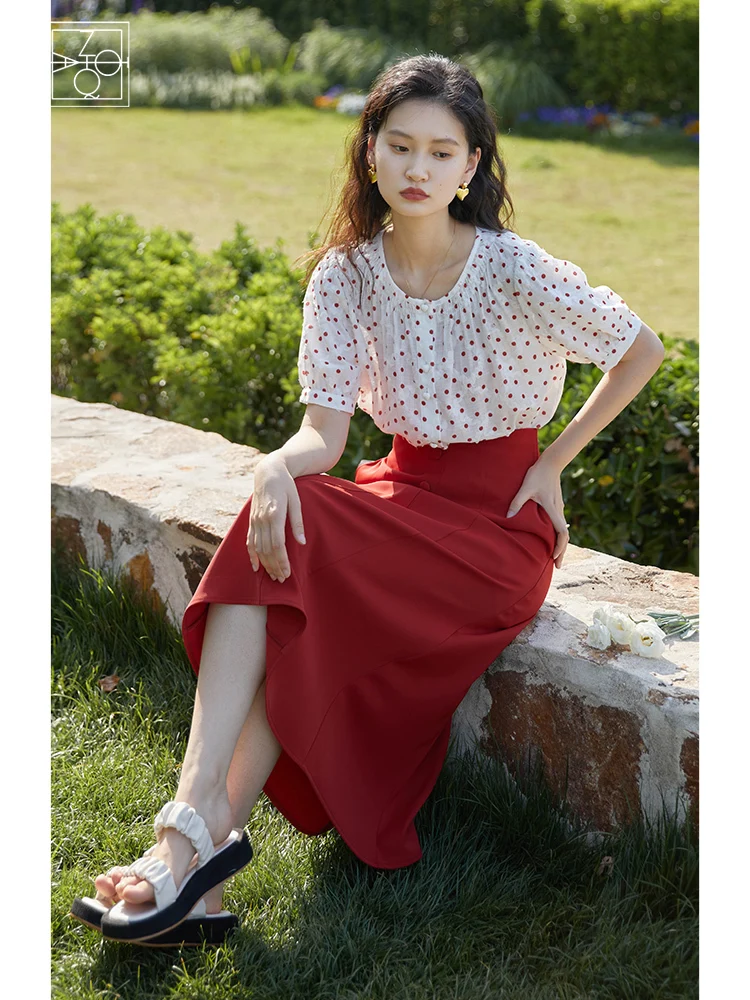 ZIQIAO Summer 2022 New High waist Skirts Women Temperament A-line Solid Color Sweet Mini Skirts Casual Vintage Female Bottoms