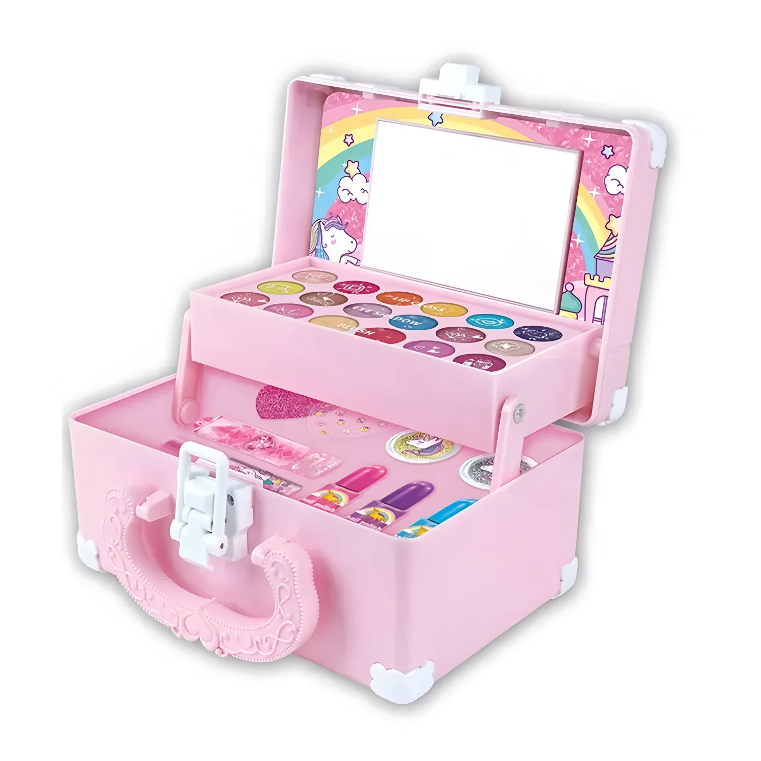 Luxury Princess Portable Makeup Play Set for Girl Safe Cosmetic Kit with Travel Case, Pretend Play Beauty Box,Non-Toxic Dress up