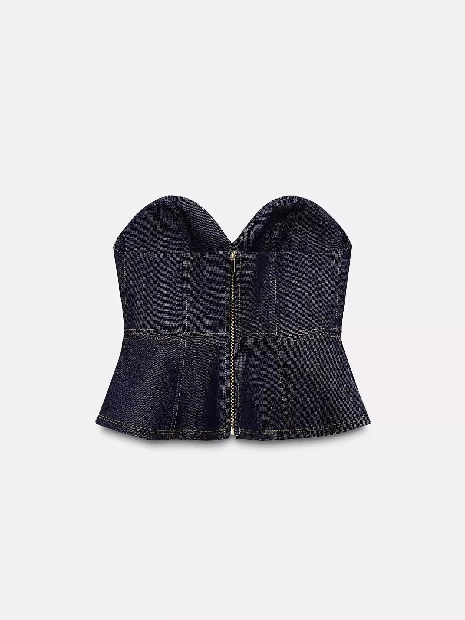 

Summer New Arrival Women's Slim Fit Cotton Denim Tube Top oulder Bared Tightened Bustier in Deep Blue Zipper Sle Korean S...