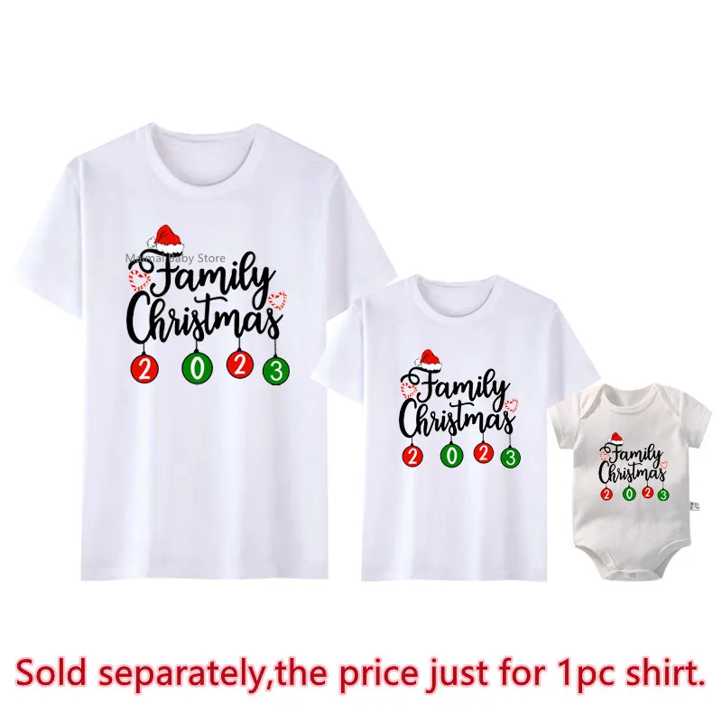 Family Christmas 2023 Matching Shirts Cotton Dad Mom Kids Tshirts Baby Rompers Family Look Xmas Party Tops Outfits Clothes Gift