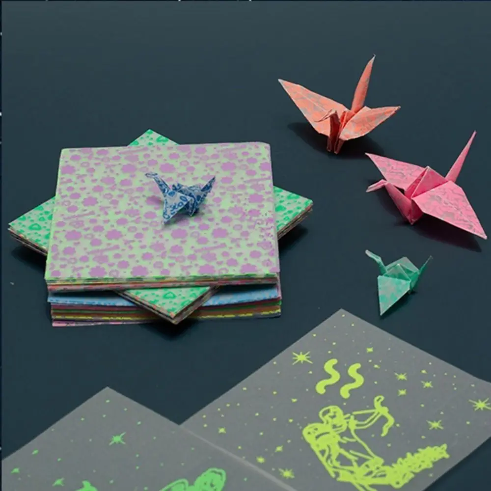 

70/24pcs Paper Cranes Glitter Luminous Origami Paper Luminous Square Folding Paper Art Material Craft Paper Paper-cut