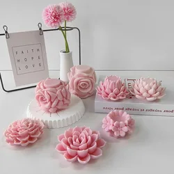 DIY Flower Series Lotus Aroma Candle Silicone Mold Rose Pillar Handmade Soap Plaster Ornament Mould Candle Making Supplies