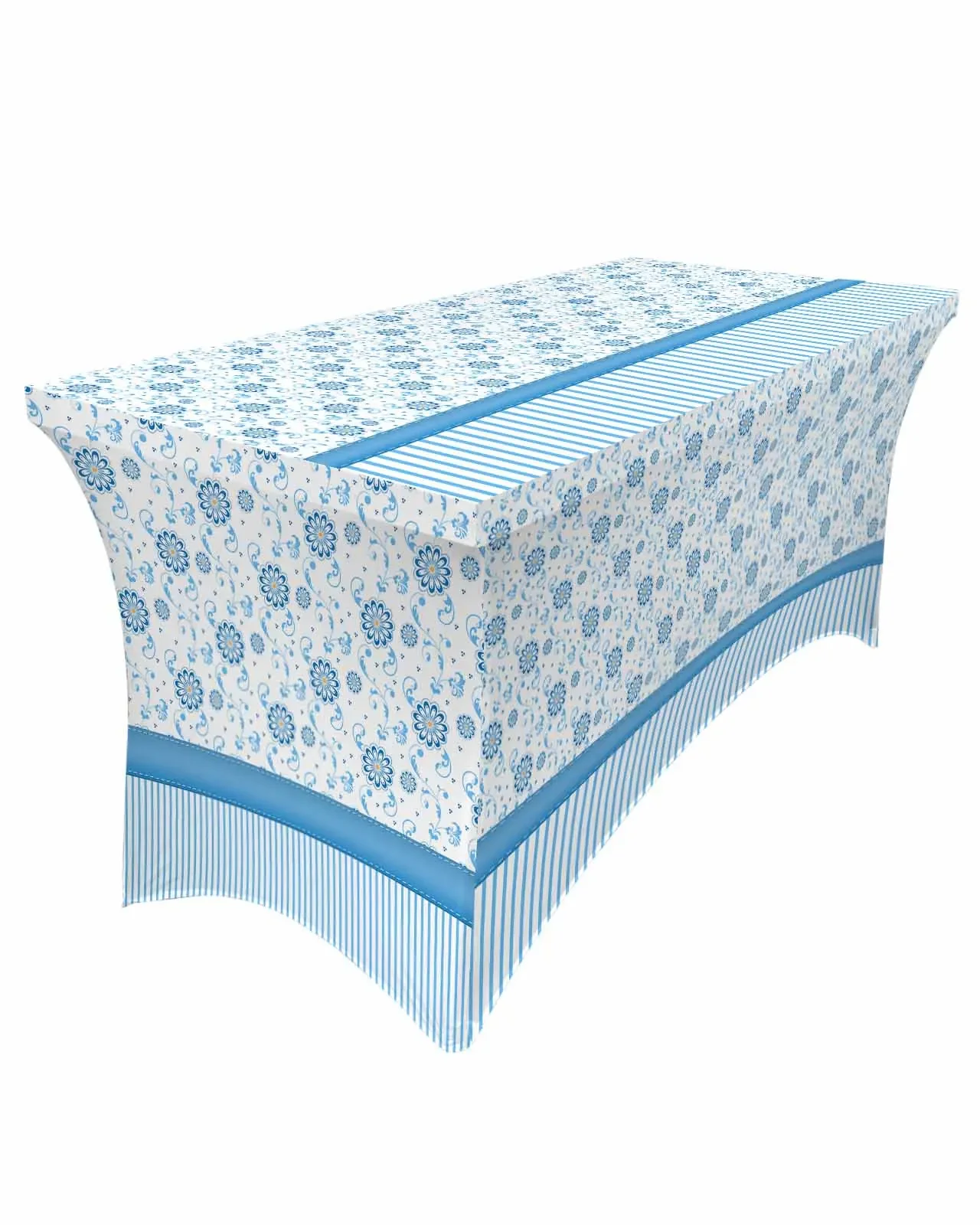 

Floral Texture Stripes Geometric Blue Rectangular Elastic Table Skirt Wedding Table Cover Kitchen Dining Table Tablecloth