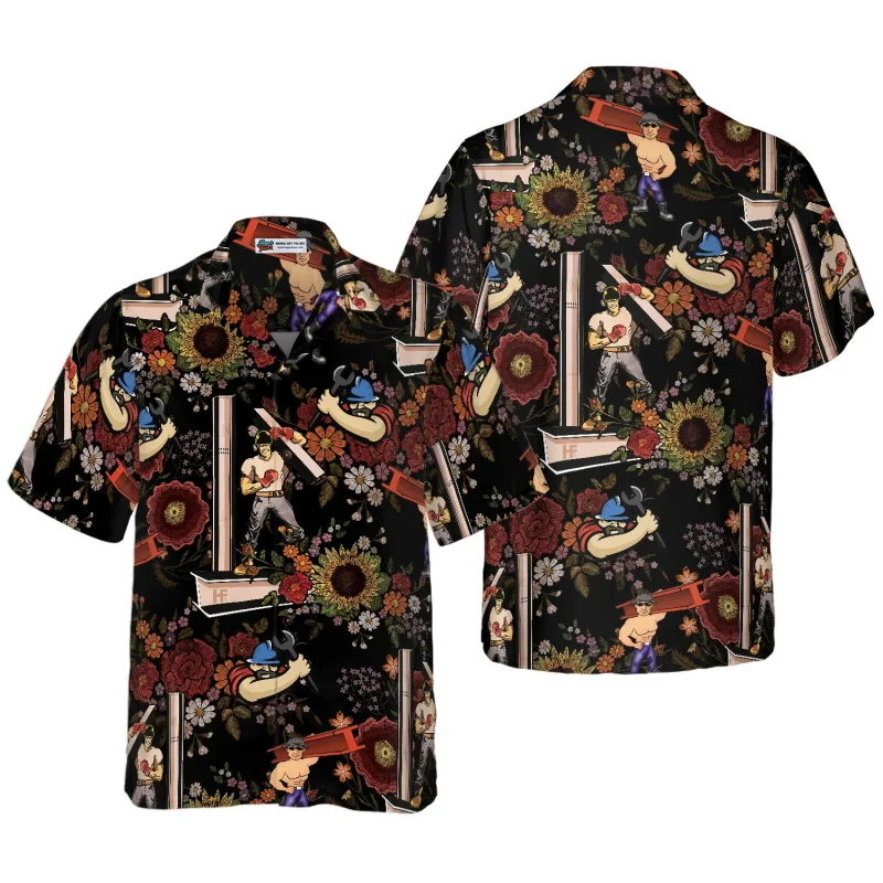 

Ironworker Proud Hawaiian Shirt For Men Summer Short Sleeve Button Up Aloha Shirts Men's Loose Fit Holiday Beach Shirt Top