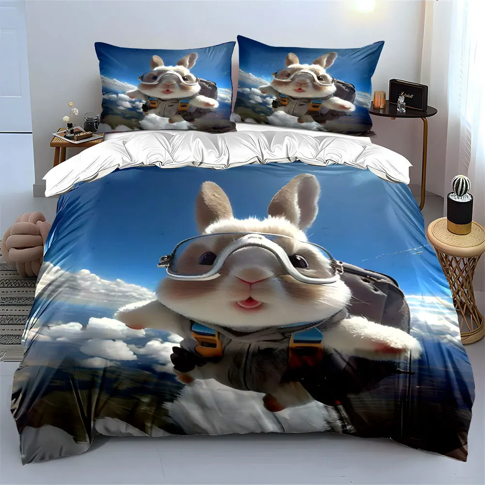 Skydiving Bunny Plush Set Multiple sizes kid's and adults' bedroom Exquisite 3PC bedding set, gift