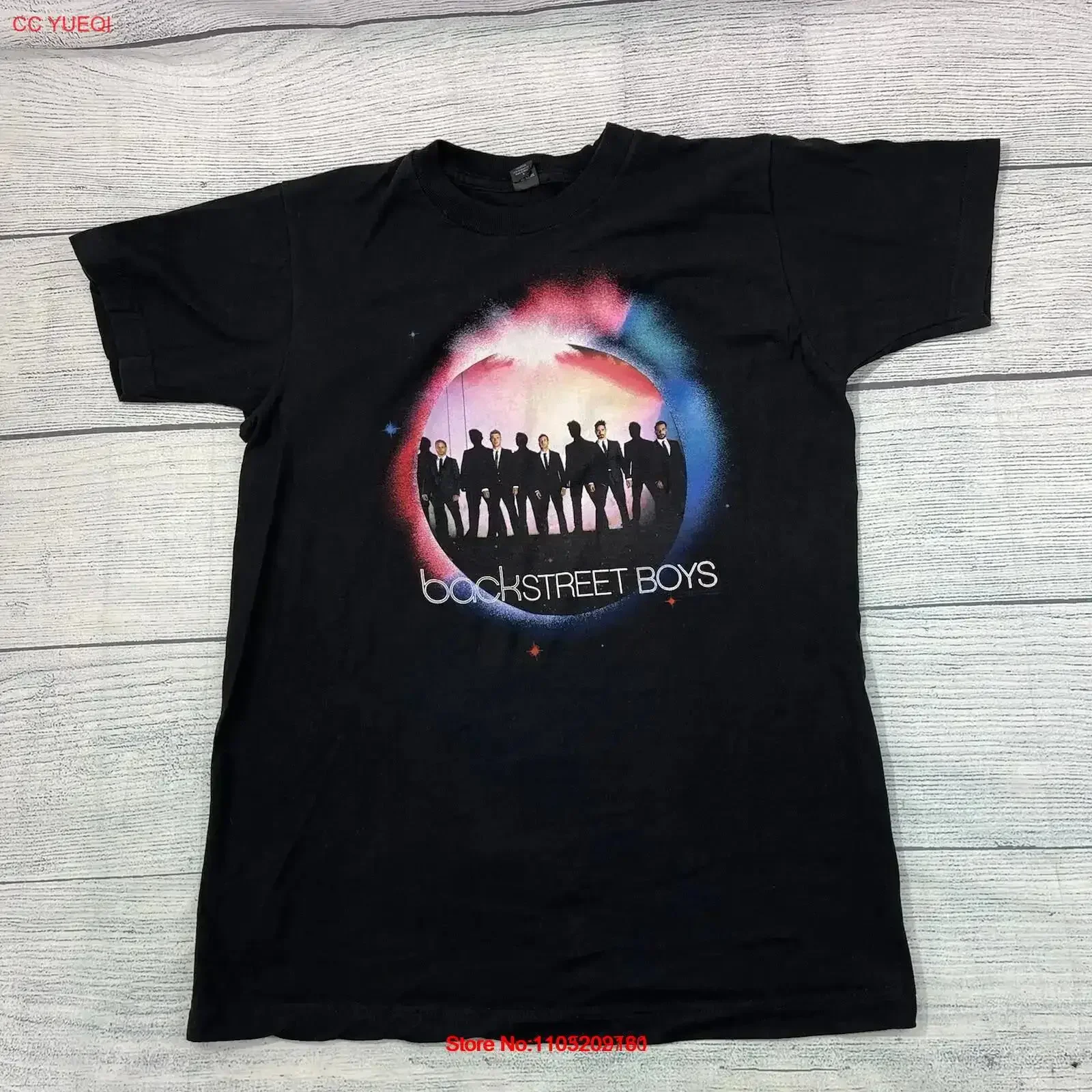تي شيرت Backstreet Boys Tultex Ringspun قطن أسود ترويجي تي شيرت Sz S عتيق مغسول أنيق ملابس الشارع الشهير عتيق ممتد